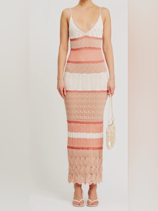 Torn by Ronny Kobo Dresses & Skirts - Torn by Ronny Kobo Striped Knit Halter Maxi Dress in Pink & White